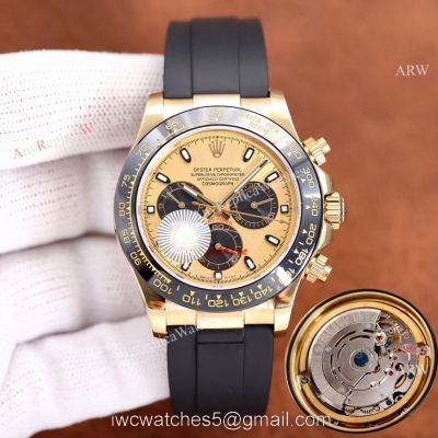 Replica Rolex Daytona Gold Dial Black Rubber Band Ceramic bezel Man Watch watches
