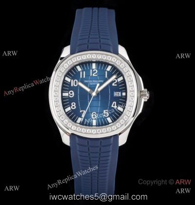 Swiss Quality Replica Patek Philippe Aquanaut 8215 Watch Diamond Bezel Blue Rubber Strap watches