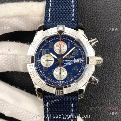 Grade AAA Copy Breitling Avenger II Chronograph 43mm Asian 7750 Watch Silver Case Military Strap watches