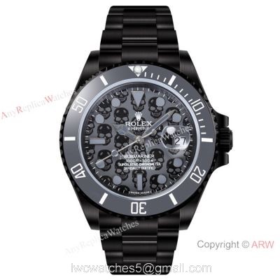 2021! Swiss Rplica Rolex Submariner Blaken Skull Cal.2824 DLC Steel Ceramic Bezel 40mm watches