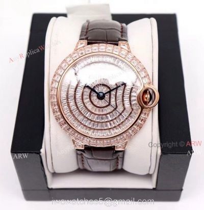 Replica Cartier Ballon Bleu 42mm Leather Strap Rose Gold Watch With Diamonds watches