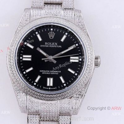 Swiss Quality Iced Out Rolex Oyster Perpetual 41mm Watch Full Diamond Case Black Dial watches