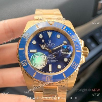Swiss Quality AAA Replica Rolex Submariner Citizen 8215 Watch Yellow Gold Blue Dial 40mm watches