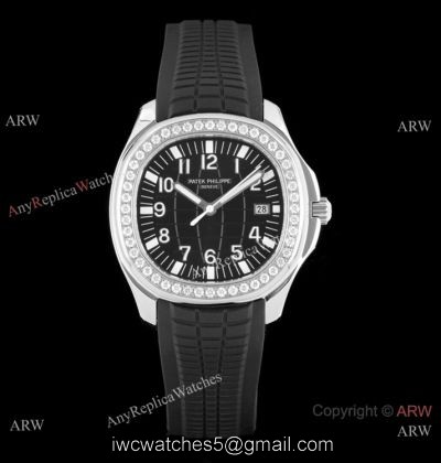 Swiss Quality Replica Patek Philippe Aquanaut 8215 Watch SS Black Dial Diamond Bezel watches