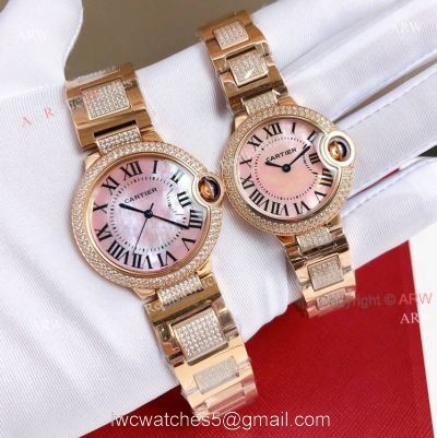 High End Replica Rose Gold Cartier Ballon Bleu Ladies Watch With Diamonds watches