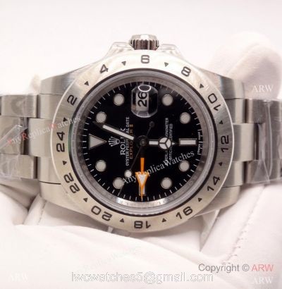 Copy Rolex Explorer II Orange GMT Stainless Steel Black Dial 42mm Watch watches