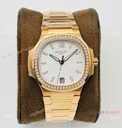 3K Factory 1:1 Replica Patek Philippe Nautilus Rose Gold Ladies Diamond Watch 34mm watches