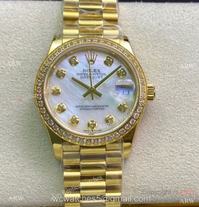Swiss Replica Rolex Datejust 31mm Diamond watch Yellow Gold Presidential watches
