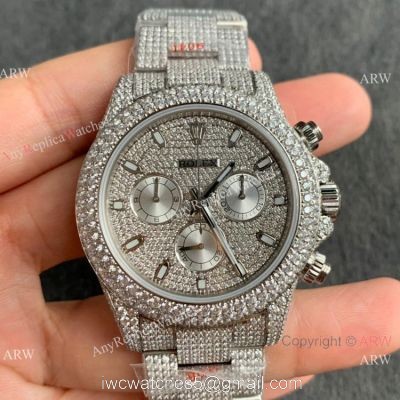 Replica Watch JVS Factory Iced out Daytona Rolex Watch 904L Stainless Steel 7750 Movement watches