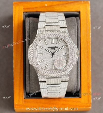 AAA Grade Iced Out Patek Philippe Nautilus Swiss 9015 Watch Full Diamond watches