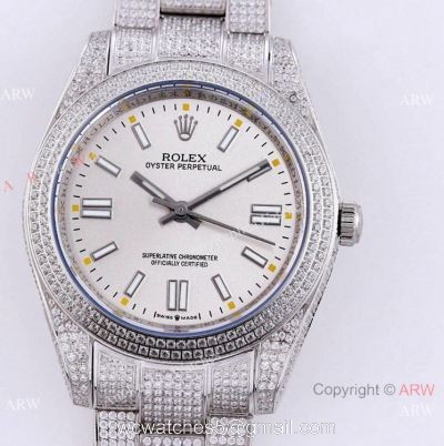 Swiss Quality Iced Out Rolex Oyster Perpetual 41mm Watch Full Diamond Case Silver Dial watches