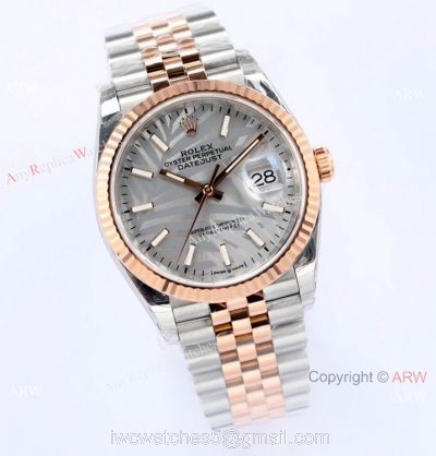 (EW)2021 New Rolex Datejust 36mm EWF 3235 Watch 2-Tone Rose Gold Gray Palm Dial AAA Replica watches