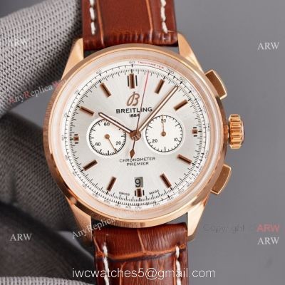 Copy Breitling Premier B01 Rose Gold Case Brown Leather Strap 42MM Men Watch watches