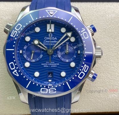 OMF Omega Seamaster Diver 300m Rubber Strap Blue Dial Swiss Replica Watches 44mm watches