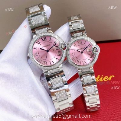 Ladies Cartier Ballon Bleu Pink Face Replica Watches With Diamonds watches
