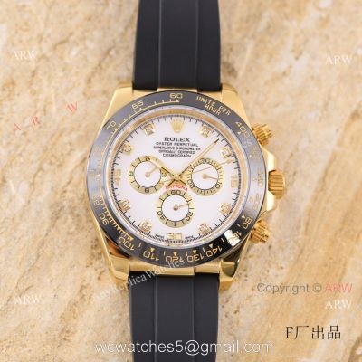 Knock-off V3 Rolex Daytona 43MM White Face Gold Case Rubber Strap Watch watches