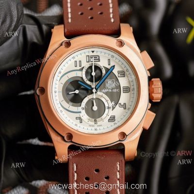 New Tag Heuer MP4-12C Chronograph Knockoff Watch Rose Gold Brown Leather Strap watches