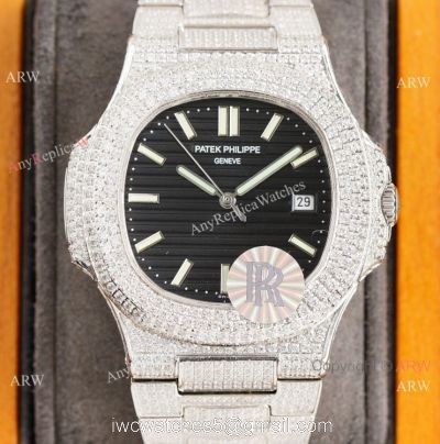 Swiss Grade Patek Philippe Nautilus Iced Out Siver Watch 9015 Ultra-thin Movement watches