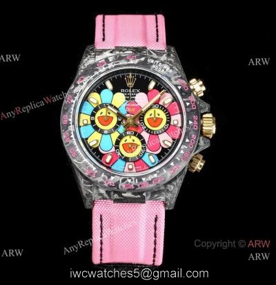 NEW! TW Factory Rolex DIW Carbon Daytona Copy Watch 7750 Pink Fabric Leather Strap watches