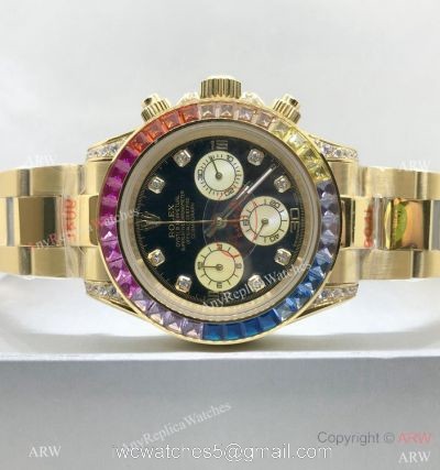 Yellow Gold Rolex Daytona Rainbow Replica Watch 40mm for Men watches