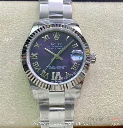 Swiss Copy Rolex Oyster Datejust 31mm Purple Roman Dial watch with VI Diamond watches