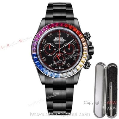 2021 New! Swiss Replica Daytona Rolex Blaken 7750 Watch Black Venom Rainbow Bezel Arabic Numerals watches