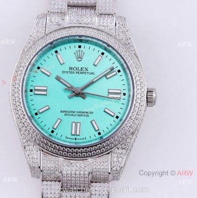 Swiss Quality Rolex Oyster Perpetual 41mm Full Diamond Watch Turquoise blue Dial watches