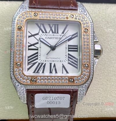 Swiss Quality Iced Out Cartier Santos de Watch Two Tone Rose Gold Sapphire Crystal watches