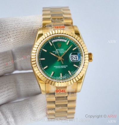 Swiss Replica Rolex Day-date 36mm Swiss 2836 Watch Olive Green Fluted Bezel watches