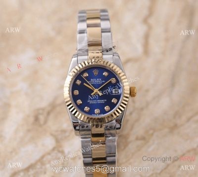 New Replica Rolex Diamond Datejust 2-Tone Blue Face Watch 31mm Ladies watches