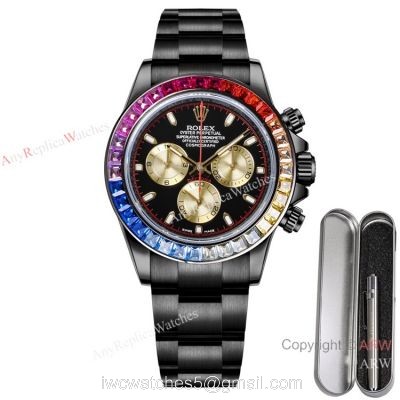 2021 New! Swiss Replica Daytona Rolex Blaken Rainbow 7750 Watch Gold Subdials watches