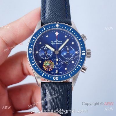 2021 Swiss Copy Blancpain Bathyscaphe Chronographe Flyback Watch Silver and Blue watches
