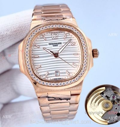 Swiss Quality Patek Philippe Nautilus 8215 Movement Watch Diamond Bezel Rose Gold watches