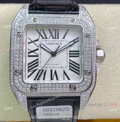 Swiss Quality Iced Out Cartier Santos De Watch Sapphire Crystal watches