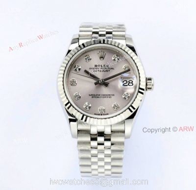 1:1 Fake EW Factory Rolex Datejust 31 Silver Face Watch With Diamond Markers watches