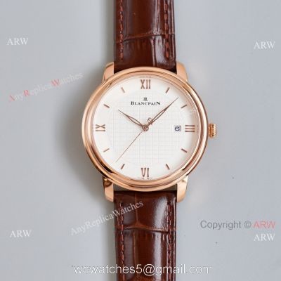 Copy Blancpain Villeret Rose Gold Case Watch With Roman Markers Brown Leather Strap watches