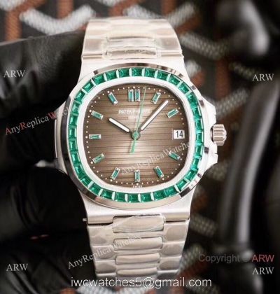 New! Swiss Copy Patek Philippe Nautilus Watch Green Diamond Gray Texture Dial Limited New 5711 watches
