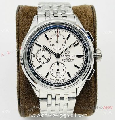 G8 Factory Breitling Premier B01 Chronograph 42mm Watch A7750 White Face 316L Steel watches