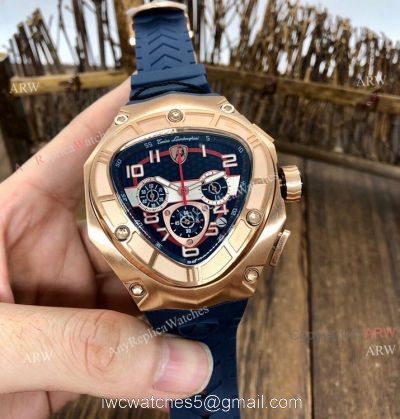Quartz Tonino Lamborghini 124bbr Spyder 47mm Rose Gold Blue Rubber Band Knockoff Watch watches