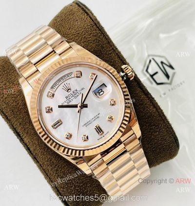 EW Factory V2 Super Clone Rolex Rose Gold DayDate 40 EWF 3255 White MOP Rose Gold Bracelet with nfc card watches