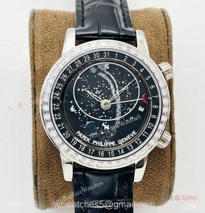PFF Factory V4 Patek Philippe 6102P Sky Moon Celestial Watch Black Dial Diamond Bezel watches
