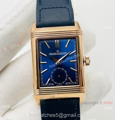 (AN Factory ) Swiss Copy Jaeger-LeCoultre Reverso Duoface 29mm Watch Rose Gold Blue Dial watches