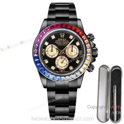2021 New! Swiss Replica Rolex Daytona Blaken Rainbow 7750 Watch 40mm Black Venom Gold Subdials watches