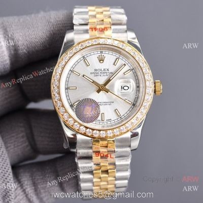 Swiss Quality Copy Rolex Datejust II 8215 Watch 904L Two Tone Diamonds Bezel watches