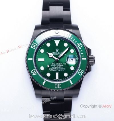 V9 Factory 1:1 Rolex Blaken Hulk Submariner Watch Cal.2824 Green Dial PVD Black Case watches