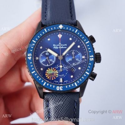 2021 Swiss Copy Blancpain Fifty Fathoms Bathyscaphe Chronographe Flyback Watch Black and Blue watches