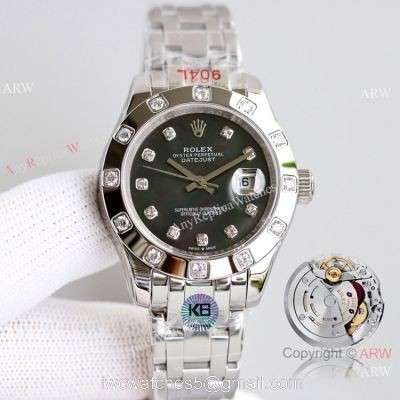 Swiss Replica Rolex Datejust Pearlmaster 81319 Watch Black Mother-Of-Pearl Stainless Steel 34mm watches