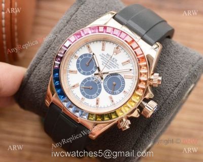 Fake Rolex Daytona Rainbow Watch Gold case White Dial Japan-quartz watches
