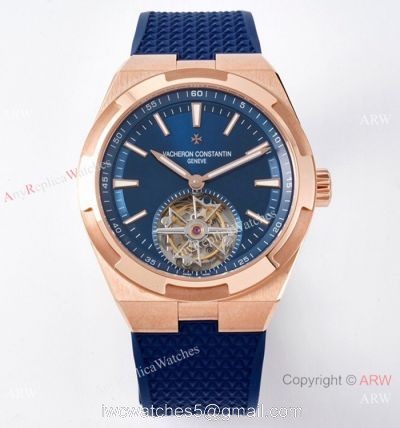1-1 Super Clone Vacheron Constantin Overseas Tourbillon V2 Watch Rose Gold Blue Rubber Strap watches