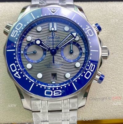 OMF Omega Seamaster With Grey Dial Ss Bracelet Blue Ceramic Bezel High End Replica 44mm watches